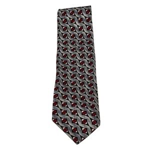 Pierre Balmain 100% Silk Gray and Red Printed Mens Designer Tie
